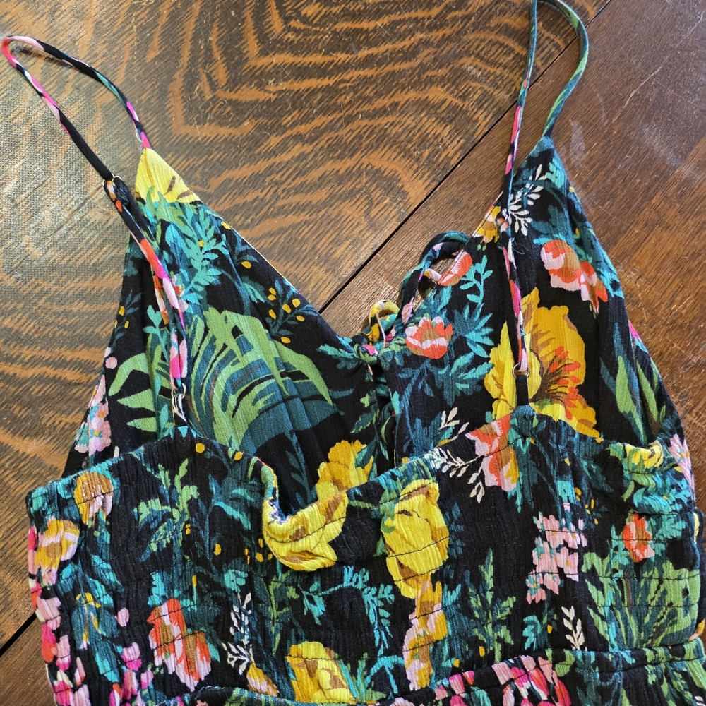 Lush Boho Floral Pleated Back Jumpsuit - Tropical Summer Vacay - Med - Picture 6 of 10